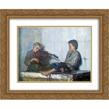 Nikolay Bogdanov Belsky 2x Matted 24x20 Gold Ornate Framed Art Print 'Music Lesson'