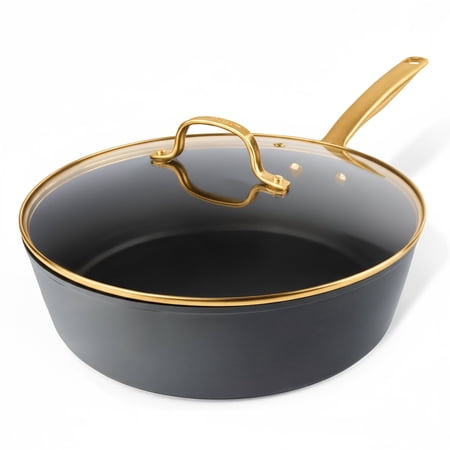 Granitestone Armor Max 11 Inch Frying Pan, Hard Anodized Skillet Non Stick, 4 Quart Saute Pan with Lid, Multipurpose Cooker, Jumbo Cooker NonStick Deep Frying Pan, Skillet, Gold Handles