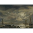 thumbnail image 3 of Hendrick Jacobsz. Dubbels 14x11 Black Modern Framed Museum Art Print Titled - A Moonlit Coastal Landscape with Fishermen in the Foreground, 3 of 5