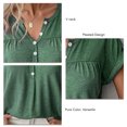 thumbnail image 5 of Short Sleeve Blouse Button V Neck Pleated Design Pure Color Casual Women Summer Top for Office Daily Shopping Green L, 5 of 6