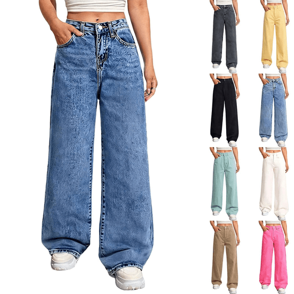 Women's Wide Leg Jeans High Waisted Baggy Loose Trendy Classic Denim Pants with Pocket by Yigetop Black 3XL