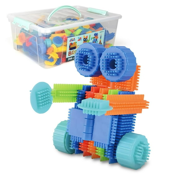 Playbuild Brisle Blocks Building Set - Educational Construction Interlocking Stacking Brisle Builder for Toddlers with Illustrated Guide Book (150-Pieces in Storage Bucket)