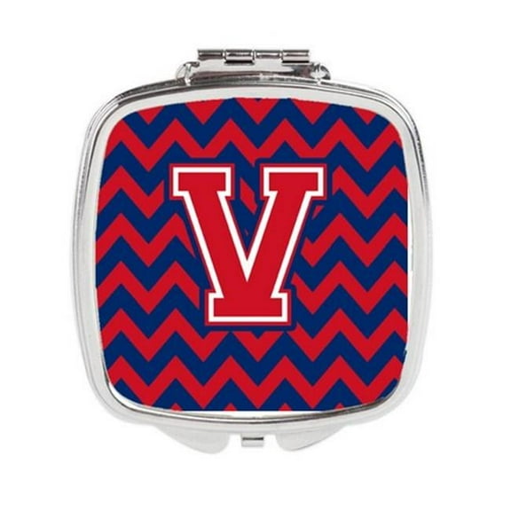 Letter V Chevron Yale Blue & Crimson Compact Mirror - Yale Blue & Crimson - 3in. H x 0.3in. W x 2.75in. L