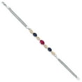thumbnail image 3 of Gem Stone King 925 Silver and 10K Yellow Gold Red Ruby and Blue Sapphire and White Lab Grown Diamond Bracelet for Women (2.17 Cttw, Gemstone July Birthstone, Oval, Wheat Chain, 6.5 inches), 3 of 5