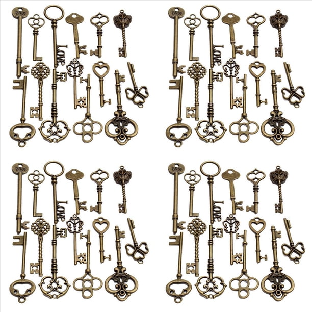 Conjunto de 72 Antiguos Vintage Antiguo Aspecto Bronce Esqueleto Llave Corazón Cerradura Colgante