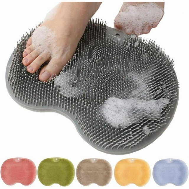 2026 New Silicone Shower Foot Scrubber Mat, Multi Functional Foot Back Cleaning Pad Back Washer Exfoliating Bath Wash Pad, Shower Foot Scrubber Mat with Non-Slip Suction Cups (Gray)