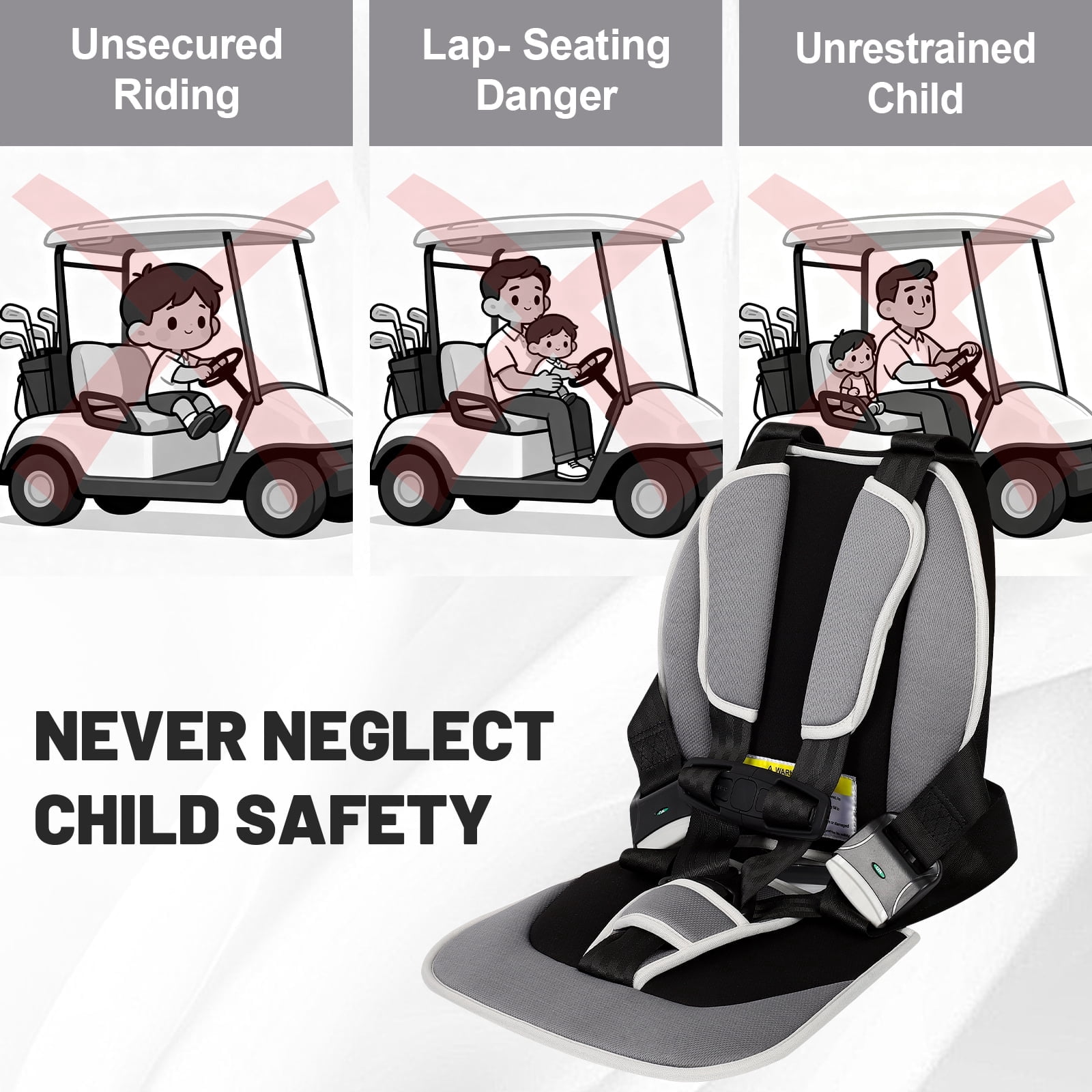 Olenyer Child Positioner for Golf Carts, 5 Point Harness to Secure in Golf Cart, Universal Fit for All Golf Carts Seat
