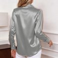 thumbnail image 4 of ClodeEU Women's Satin V Neck Long Sleeve Button Down Blouse,Casual Loose Fit Office Shirt Top Gray,Women's Plus S, 4 of 5