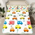 thumbnail image 2 of Homewish Multicolor Cartoon Car Twin Sheet Sets,Toy Car Twin Fitted Sheet,White Yellow Orange 03 For Boys Kids,Super Cozy Room Decor,3pcs, 2 of 7