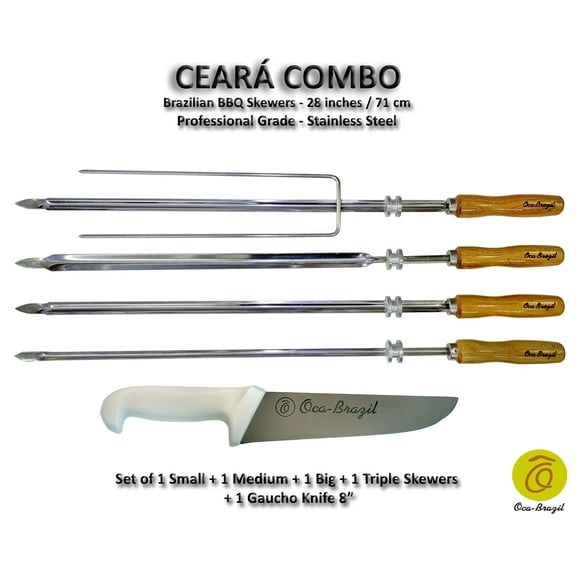Ceara Combo - Set of 4 Brazilian Skewers 28" and one Bucther's Knife 8" - Professional Grade
