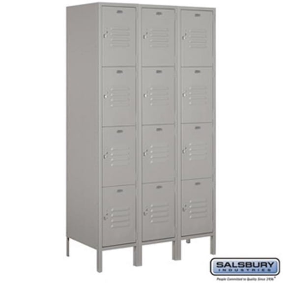 Salsbury 54368GY-A 3 x 6 x 18 in. Four Tier Extra Wide Standard Metal Locker, Gray - Assembled