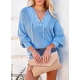 thumbnail image 4 of Asyoly Womens Henley Hooded Sweater Long Sleeve Button Up V Neck Drawstring Loose Chunky Knit Pullover Oversized Jumper Casual Tops, 4 of 6