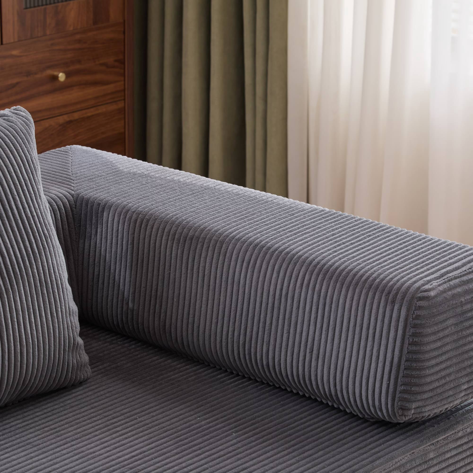 Convertible Sleeper Sofa Bed with Pillow, Corduroy Folding Mattress Floor Sofa Lounge Couch for Living Room, Bedroom, Dark Grey