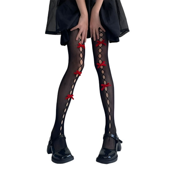 TELOLY Women Stocking Leggings Cutouts Cute Bow Tights Pantyhose for Dress Date Club Cosplay Party Streetwear