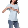 thumbnail image 6 of Womens Ribbed Nursing Tops Double Layers Stretch Soft Maternity T-Shirts Short Sleeve Crew Neck Pregnancy Clothes (S, Light Blue), 6 of 7