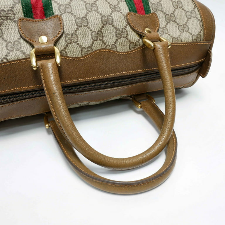 Authenticated Used Gucci Vintage Mini Boston Bag Handbag Barrel Unisex  1970's 70'S Sherry Line GG Pattern/Pigskin Gold Hardware Brown/Beige 