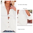 thumbnail image 3 of Women Button Down Long Sleeve Shirts Fashion Casual Loose Turn Down Collar Pure Color Womens V Neck Long Sleeve Blouse White M, 3 of 6