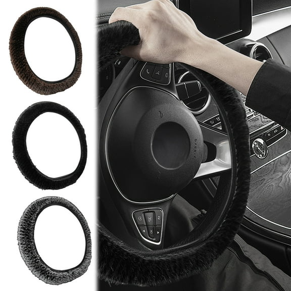 LiUMX Winter Plush Steering Wheel Cover | Anti-Slip D-Type Round Handlebar Cover | Soft Furry Interior Car Accessory | 14-15 Inch Universal Fit | Brown or Gray