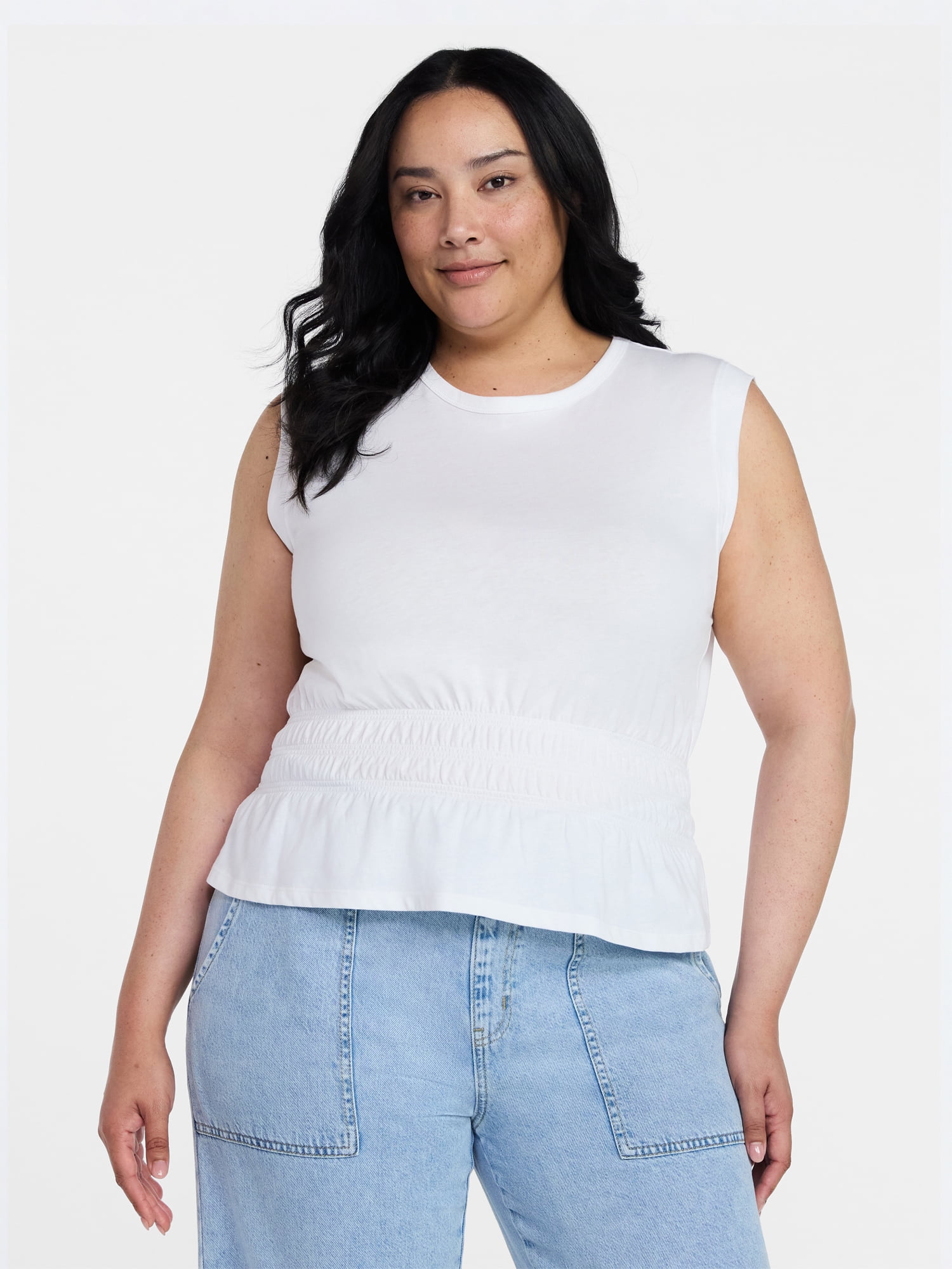 Time and Tru Women's Cotton Peplum Tank Top, Sizes XS-XXXL