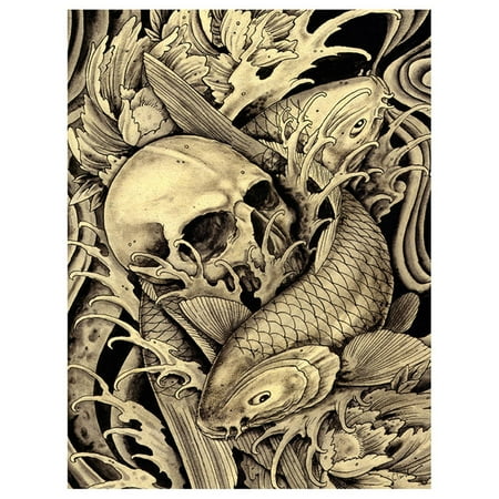 Koi Skull Clark North Tattoo Artist Framed Art Print Japanese Asian