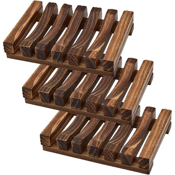 3-Piece Natural Wooden Soap Dish Holder for Shower, Self-Draining Soap Tray - Keeps Soap Dry, Extends Life, Perfect for Bathroom, Kitchen Sink