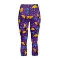thumbnail image 5 of SCRAWLGOD Halloween Yoga Capris for Women with Pockets Active Lightweight High Waisted Leggings Non See Through Casual Tummy Control Crop Leggings, Bat Moon Star Spider Web Violet, M, 5 of 7