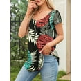thumbnail image 4 of Fancyglim Women Short Sleeve Tops V Neck Henley Tunic Shirt Blouse Black 2XL, 4 of 6