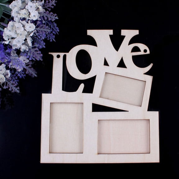 TABLZONE Beige Wooden Love Photo Frame DIY Craft Decoration for Family Memories