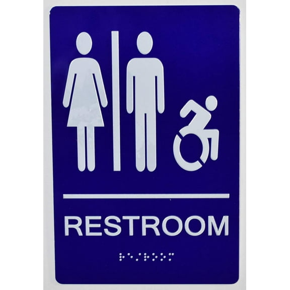 Unisex ACCESSIBLE Restroom Compliant Sign. 6"x9" Sign -(Aluminum, Blue, Size 6x9) The Sensation line