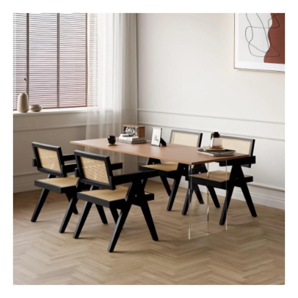 Banju Mid-Century Modern Dining Arm Chair Set of 2 – Stylish Design with a Durable Wood Frame, Comfortable Seat, and Timeless Cane Rattan Backrest for Sophisticated Dining Spaces