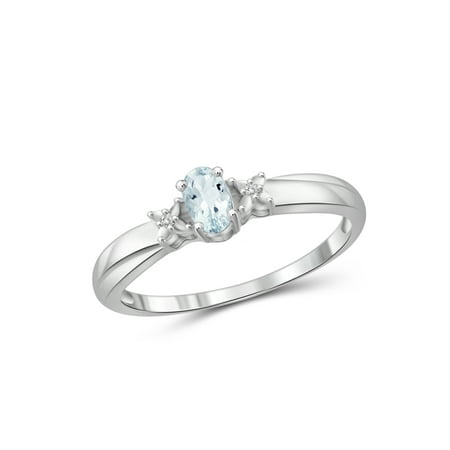 1/4 Carat T.G.W. Aquamarine And Accent White Diamond Sterling Silver Ring