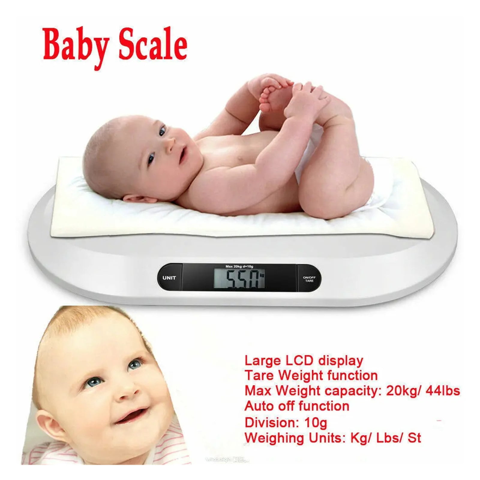 Electronic Digital Baby Scale Smart Infant Scale LCD Display ABS Weight Scale for Baby Pets 20KG ,High-Precision Weighing Technology