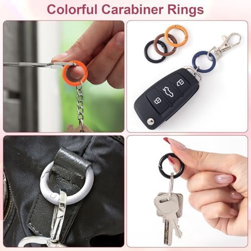 Jointown 51Pcs 25mm Round Spring O Rings, Colorful Metal Key Ring Snap Buckle Clip Trigger DIY Accessories for Purse Keyrings Keychain Handbag Lanyard