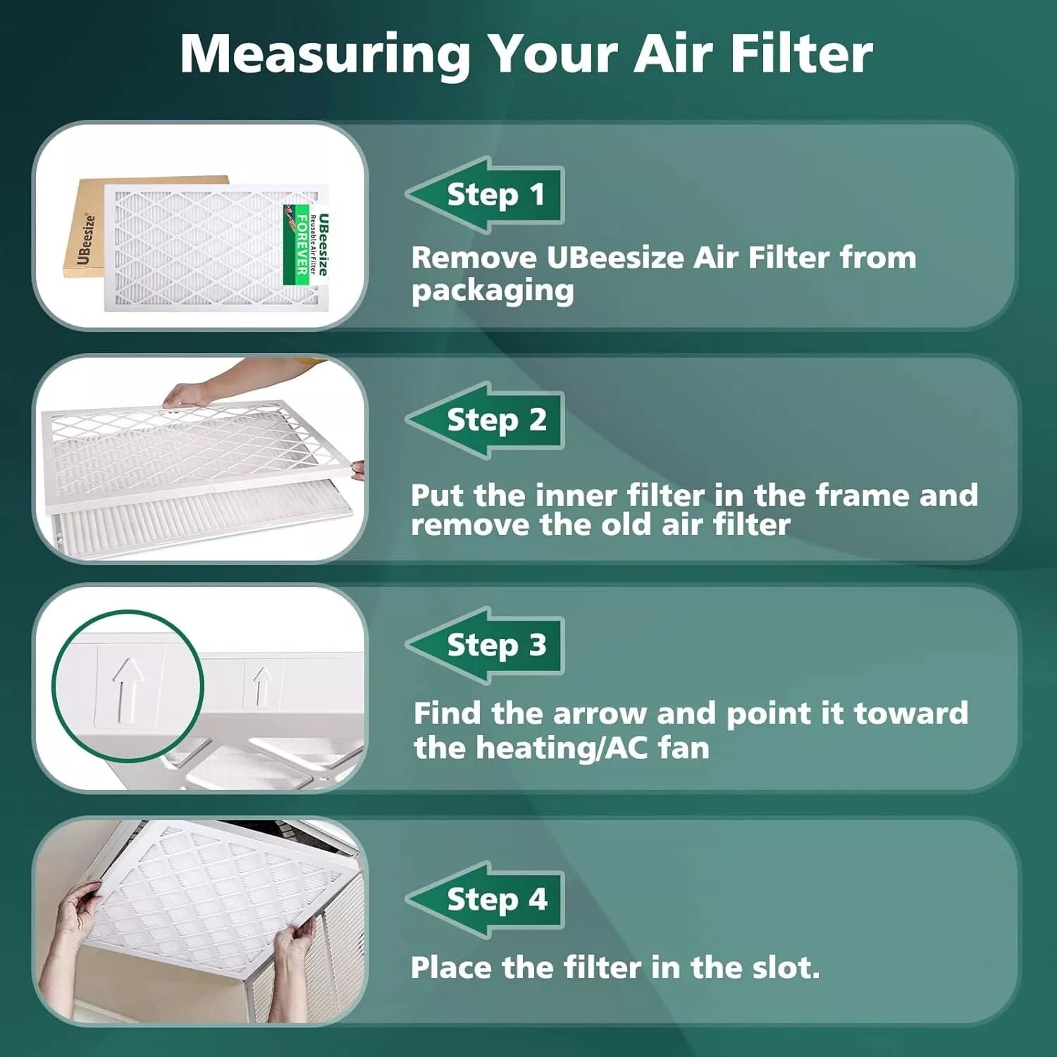Ubeesize 16x25x1 MERV 8 Pleated Air Filter, Reusable Frame, 9 Pack AC/Furnace
