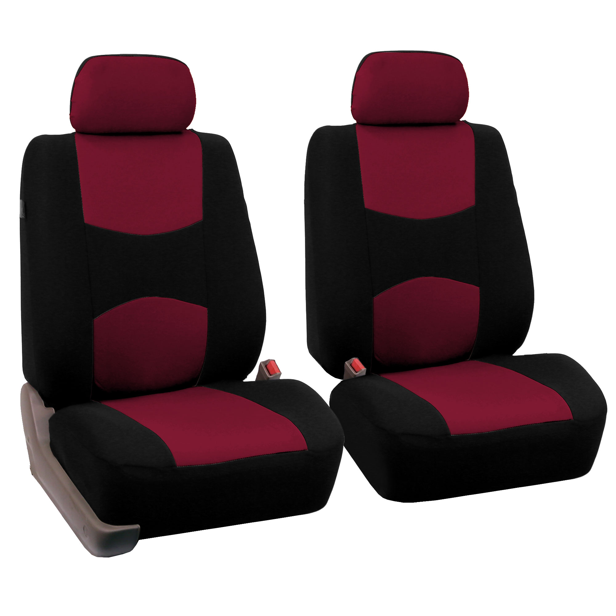 FH Group Universal Flat Cloth Fabric 2 Headrests Full Set Car Seat Cover, Burgundy and Black - image 2 of 3