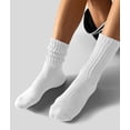thumbnail image 3 of Women's Scrunch Crew Socks Retro 3-Pack Solid Cotton Boot Calf Socks Chunky Ribbed Cozy Slouchy Socks Size 5-11(White/White/Black), 3 of 6
