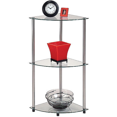 Convenience Concepts Designs2Go 3 Tier Corner Glass Shelf, Multiple Colors