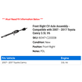 thumbnail image 2 of Front Right CV Axle Assembly - Compatible with 2007 - 2017 Toyota Camry 3.5L V6 2008 2009 2010 2011 2012 2013 2014 2015 2016, 2 of 2