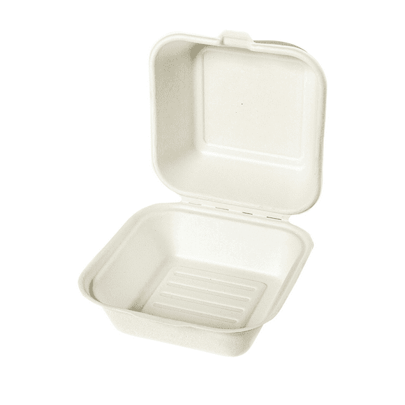 Contenedor hamburguesero 6x6" de bagazo de caña con 500 pz blanco
