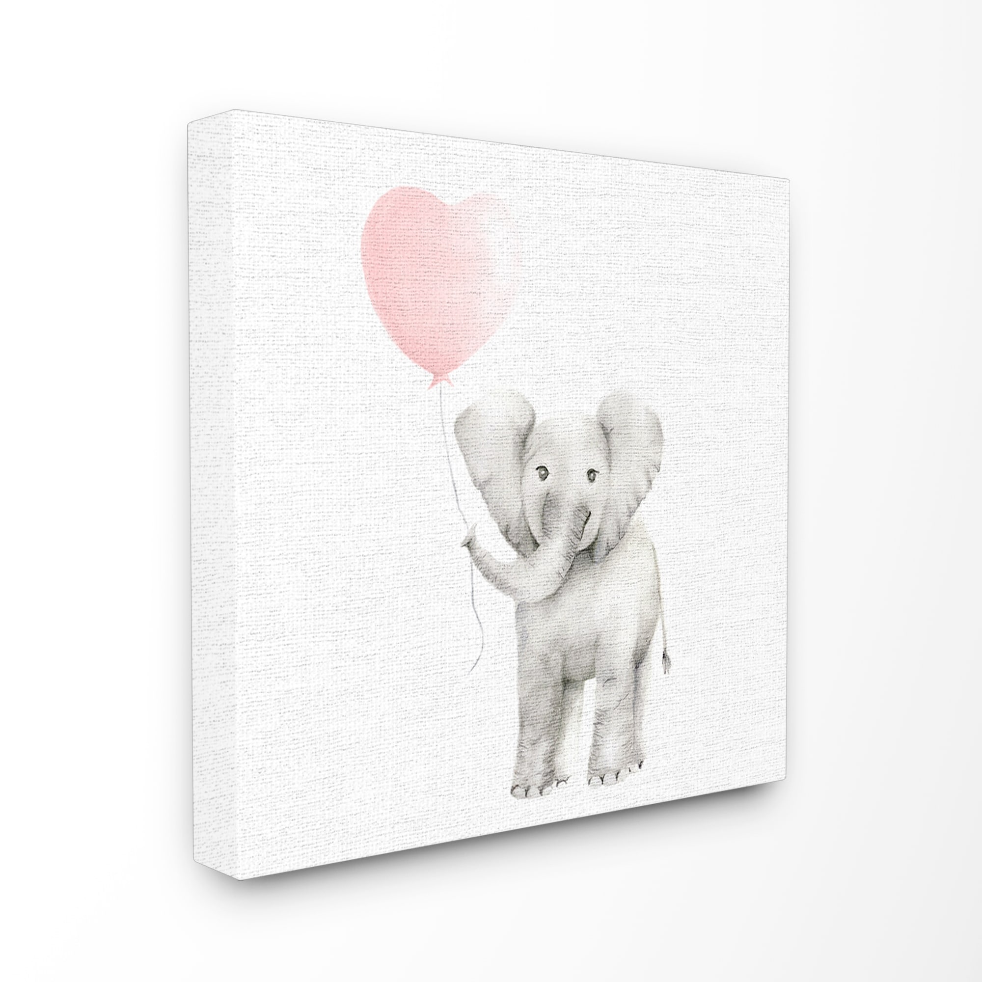 Stupell Baby Elephant Heart Balloon Linen Look Stretched Canvas Wall Art 17 x 17