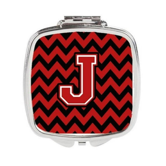 Carolines Treasures  Letter J Chevron Black & Red Compact Mirror - Black & Red - 3in. H x 0.3in. W x 2.75in. L