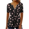thumbnail image 3 of Jsaierl Womens Tops Hide Belly Shirts Summer Pleated Button V Neck T-Shirt Causal Empire Waist A-Line Floral Tunic Blouses Plus Size, 3 of 6