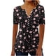 thumbnail image 3 of TaTaai Women's Casual Printed Top, Breathable Cotton, Relaxed Fit, Short Sleeve V-Neck, Button Ruching Detail, Pullover, Daily Holiday Outings Spring Summer Solid Hues Gift, 3 of 5