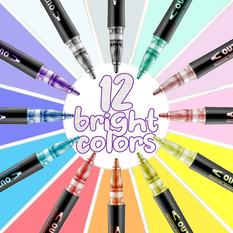 Zulay Kitchen 12 Pieces Dual Colored Outline Pens - Self-Outline Metallic  Markers - Assorted Pre