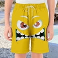 thumbnail image 2 of FINALGANG Boys Kids Funny Face Print Beach Shorts Elastic Waist Drawstring Closure Loose Fit Shorts For Summer Outdoor Play Daily Wear Yellow 11-12 Years, 2 of 4