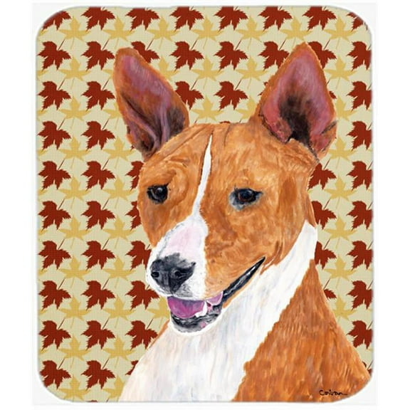 9.5 x 8 in. Basenji Fall Leaves Portrait Mouse Pad, Hot Pad or Trivet
