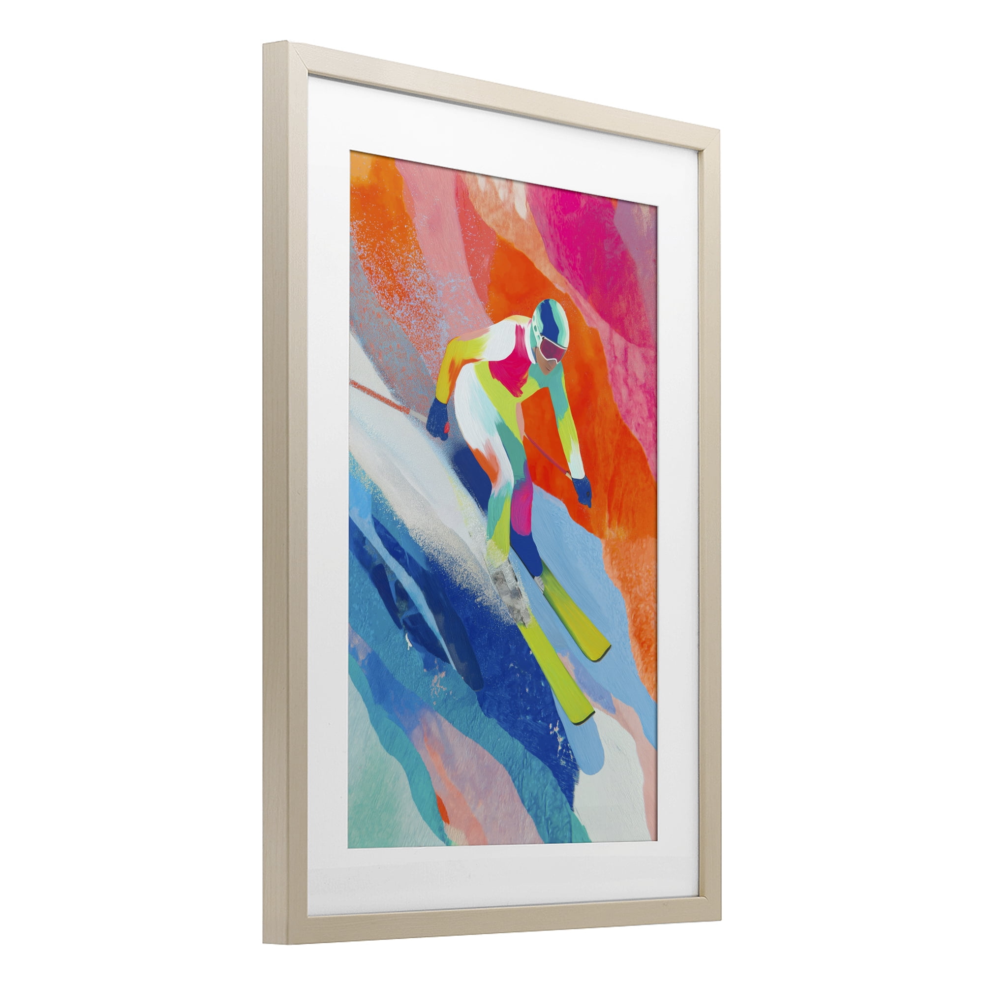 Stupell Industries Skiing Down Neon Slopes Birch Framed Print Under Glass, design by Chromatic Storm Studio