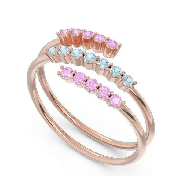 0.25 Carat Round Cut Aquamarine & Pink Sapphire Gemstone Lovely Engagement Eternity Band for her Solid 14K Rose Gold Size 7 by Diamond-Capitals