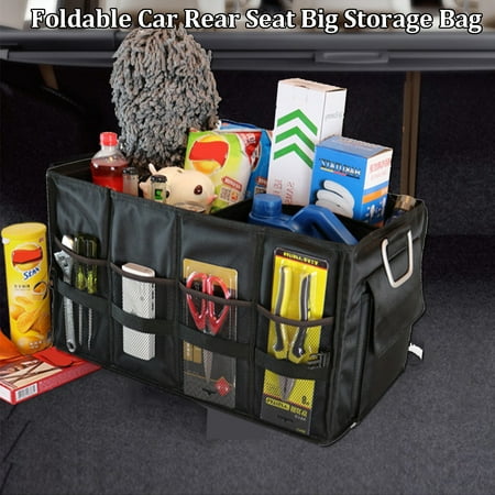 Auto Trunk Storage Organizer Bin with Pockets - Portable Cargo Carrier Caddy for Car Truck SUV Van, 21 X 15 X 10
