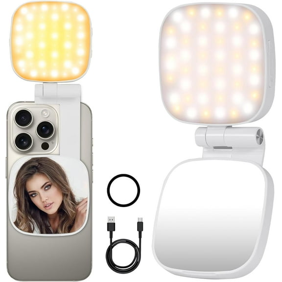 Selfie Light for Phone Magnetic Selfie Light with Mirror,AILKIN Portable Selfie Light,Magsafe LED Fill Light Video Light with 3 Light Modes for Phone Webcam Laptop Photo Makeup,Purple